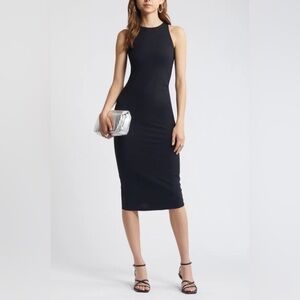 New Open Edit Smooth Edit Sleeveless Body Con Midi Dress Black Form fitting